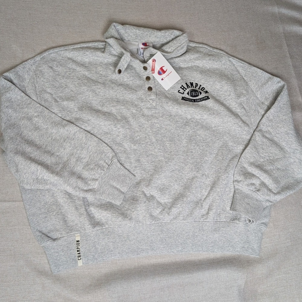 Champion Snap Crop Pullover Womens 1X Ash Heather NWT Rec Center Fleece Graphic